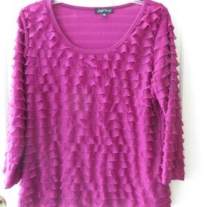 Slinky Brand Pink Ruffle Knit Womens Pullover Top Size Large